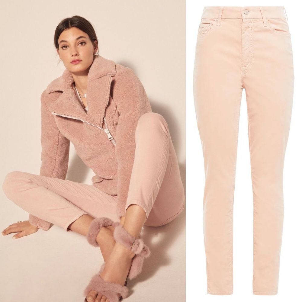 NWT Mother The Looker High Rise Velvet Skinny In Pink Petal 25